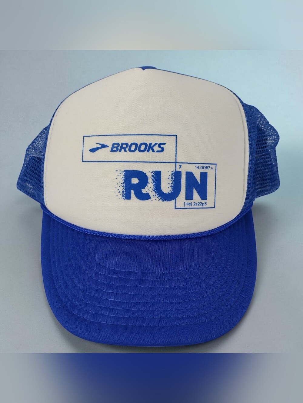 Vintage Brooks Run Trucker Hat Blue Double Snapback Cobra Mesh Running Foam